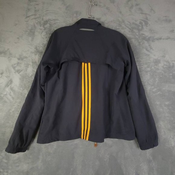 Adidas Mens Jacket Windbreaker Gray Yellow Waist Length Pockets Logo Mock Neck M - Picture 2 of 8